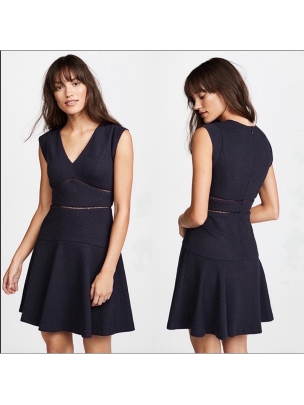 Rebecca Taylor Navy V Neck Fit Flare Sheath Dress